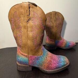 Roper Glitter Rainbow and Stars Western Boots Little Kids Size US 2/EU 32.5